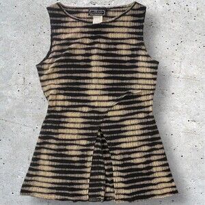 Studio Connection Womens Top Cross Cross From Gauze Stretch Black Cream Size 8